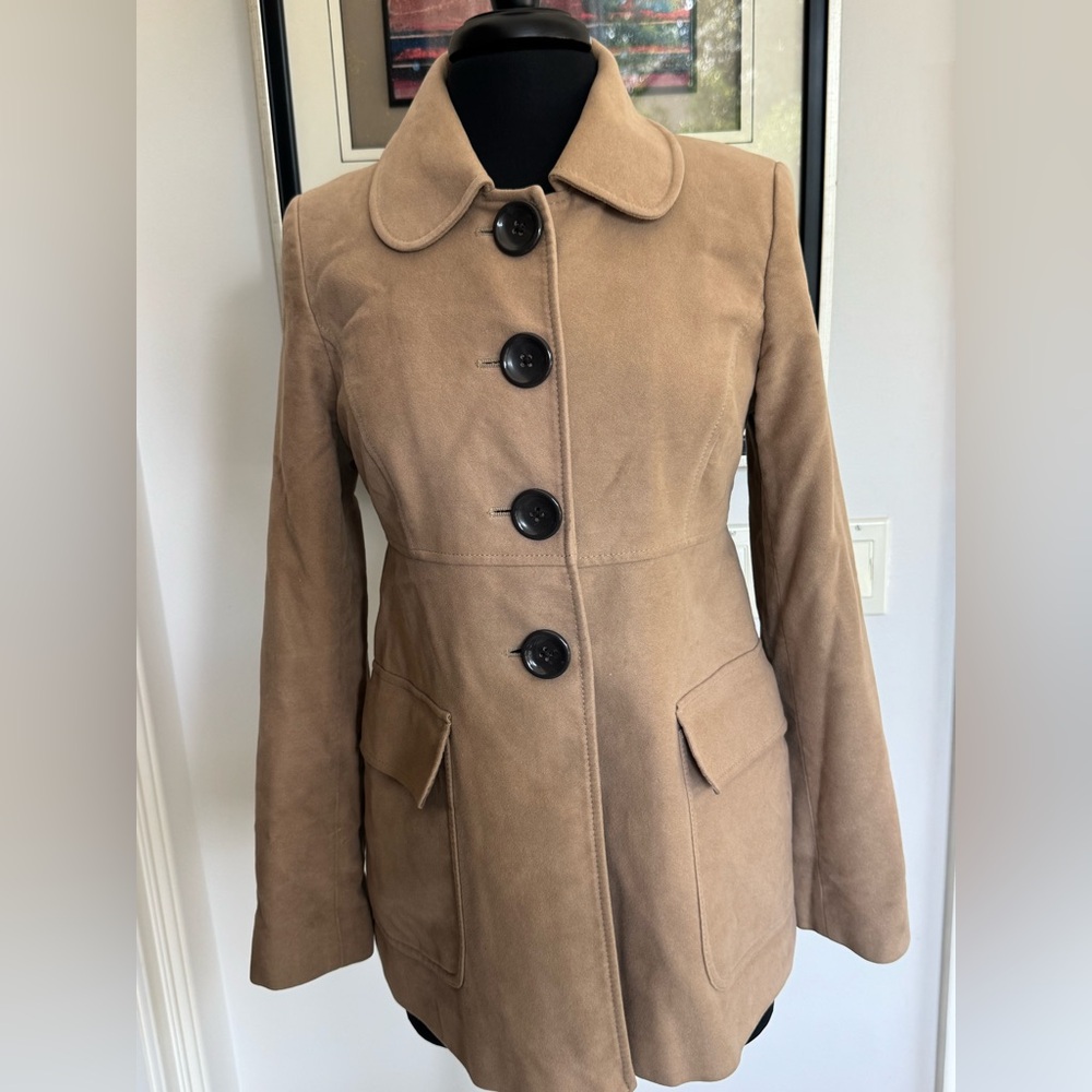 Classic Tan Pea Coat with Black Buttons by GAP